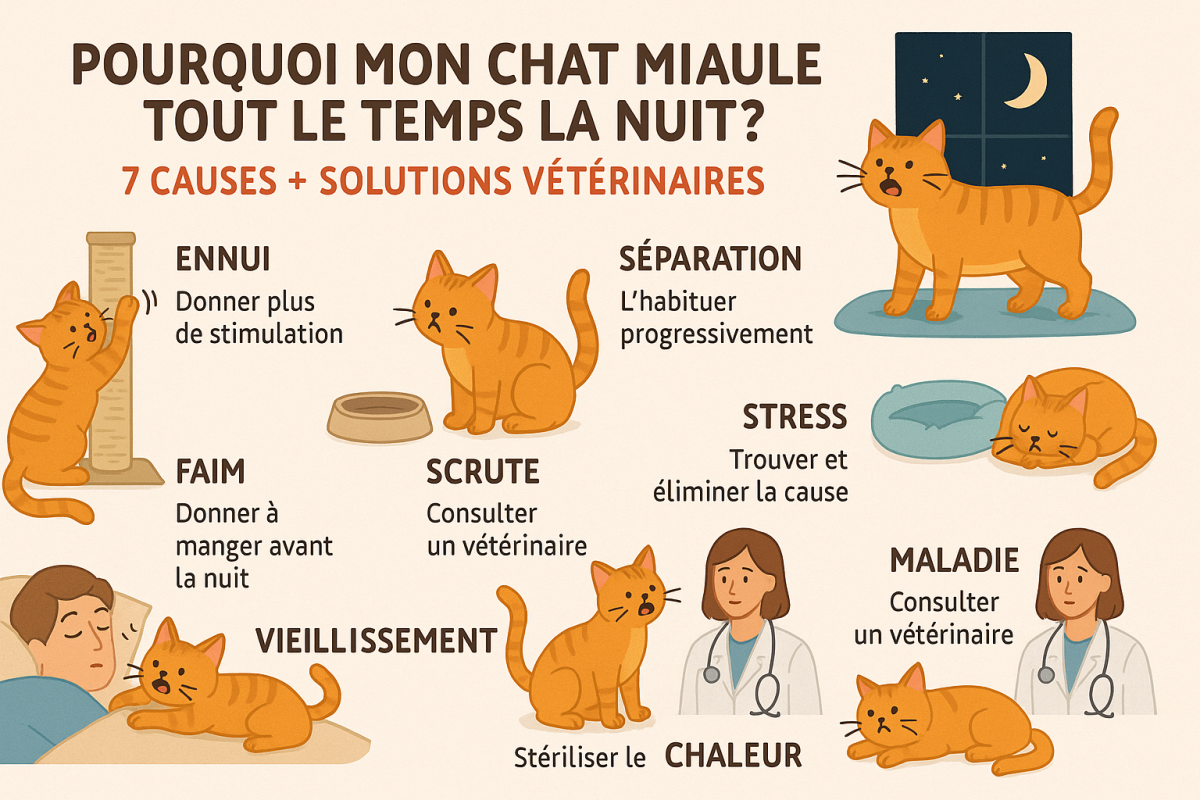 Pourquoi mon chat miaule tout le temps la nuit ? 7 Causes + Solutions Vétérinaires